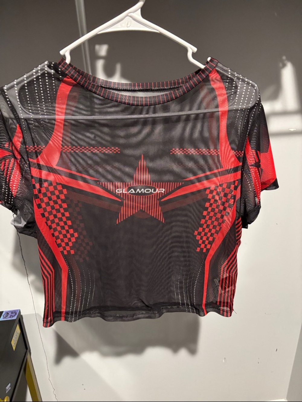Glamour Black and Red Mesh Graphic Crop Top